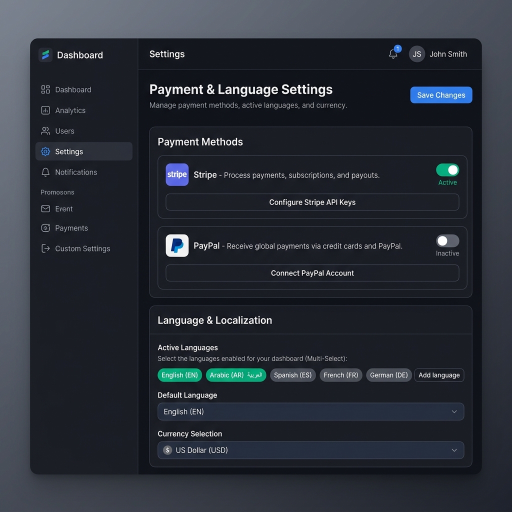 Language and Currency Interface
